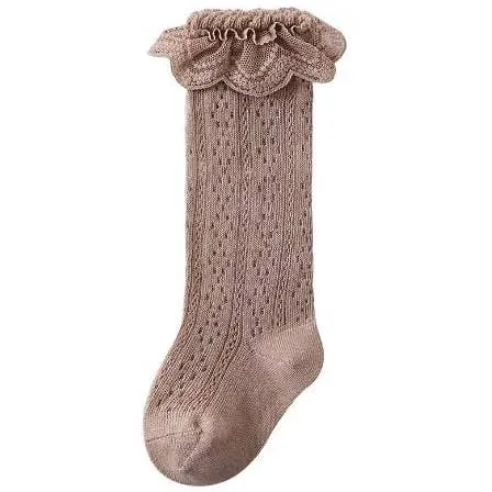 $7.50 EA - 0-12M X 1, 12-36M X 2 -  Baby & Toddler Lace Looking Knee High Socks - Brown