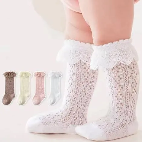 $7.50 EA - 0-12M X 1, 12-36M X 2 -  Baby & Toddler Lace Looking Knee High Socks - Brown