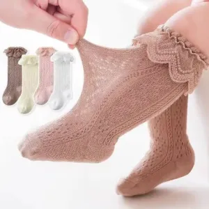 $7.50 EA - 0-12M X 1, 12-36M X 2 -  Baby & Toddler Lace Looking Knee High Socks - Brown