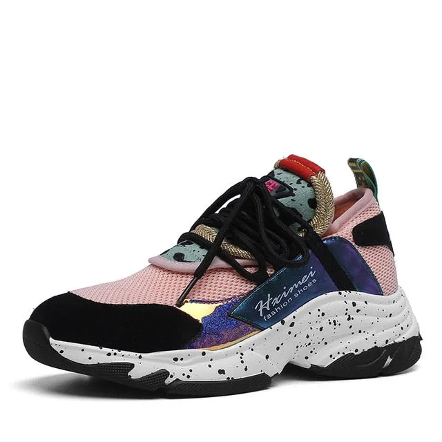 Genuine Leather Suede Sneakers Platform Dad Shoes