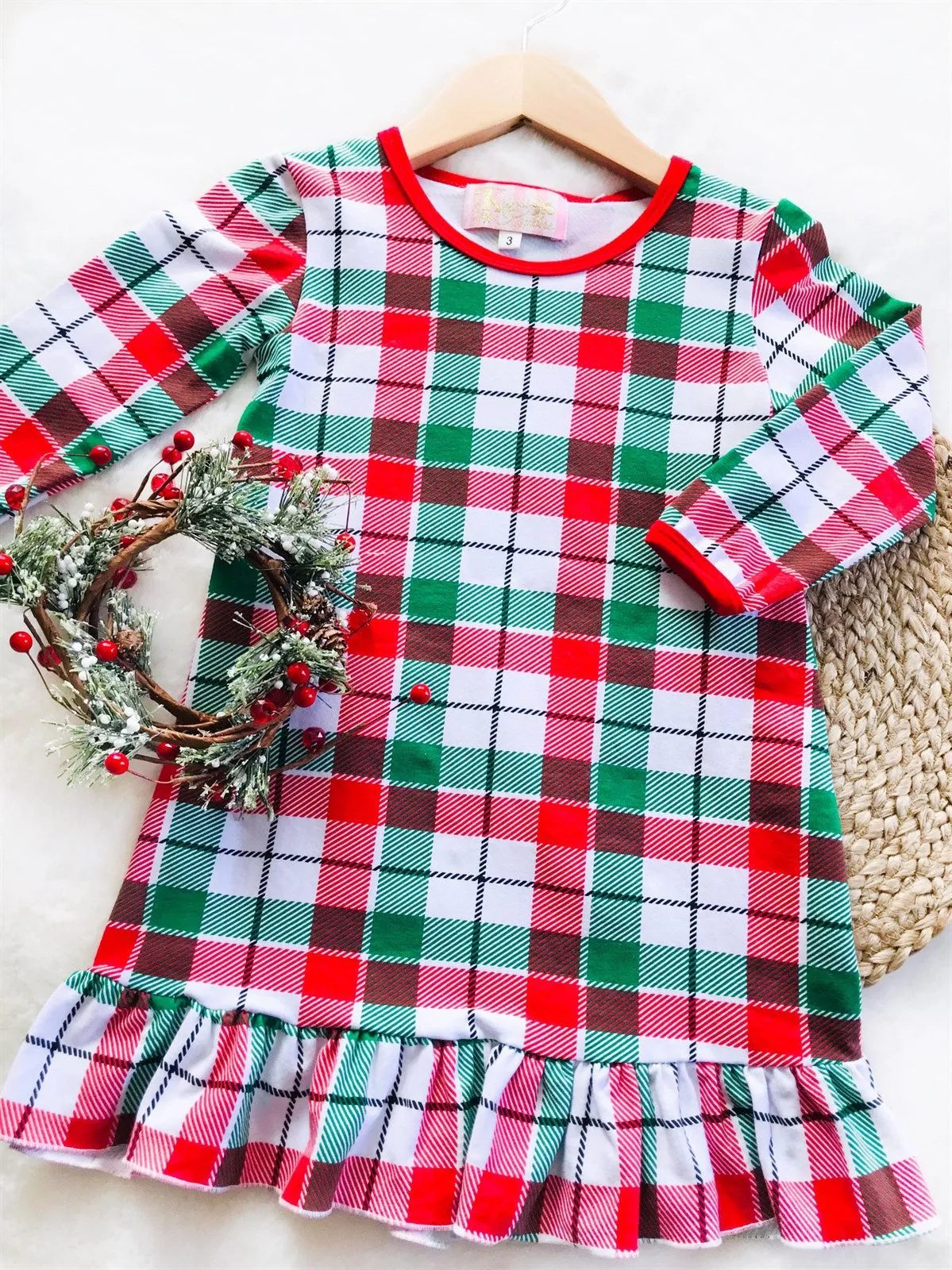 Girls Red & Green Plaid Christmas Night Gown