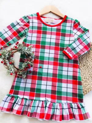 Girls Red & Green Plaid Christmas Night Gown