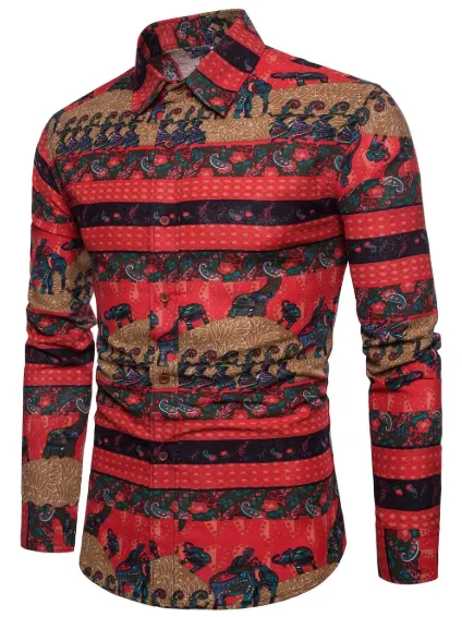 Mens Vintage Style Mens Shirt • Elephant Print • Red