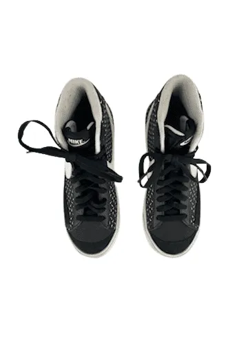 Nike unisex kids Mid '77 black/white polka swoosh sneakers size 4Y