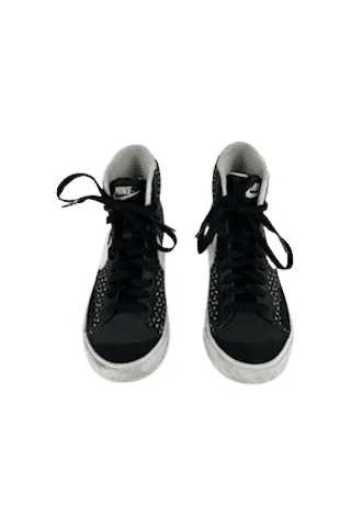 Nike unisex kids Mid '77 black/white polka swoosh sneakers size 4Y