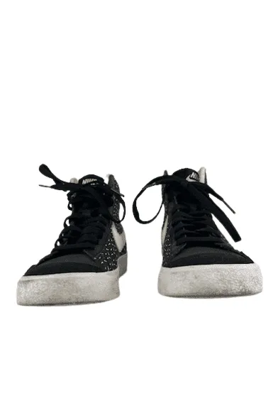Nike unisex kids Mid '77 black/white polka swoosh sneakers size 4Y