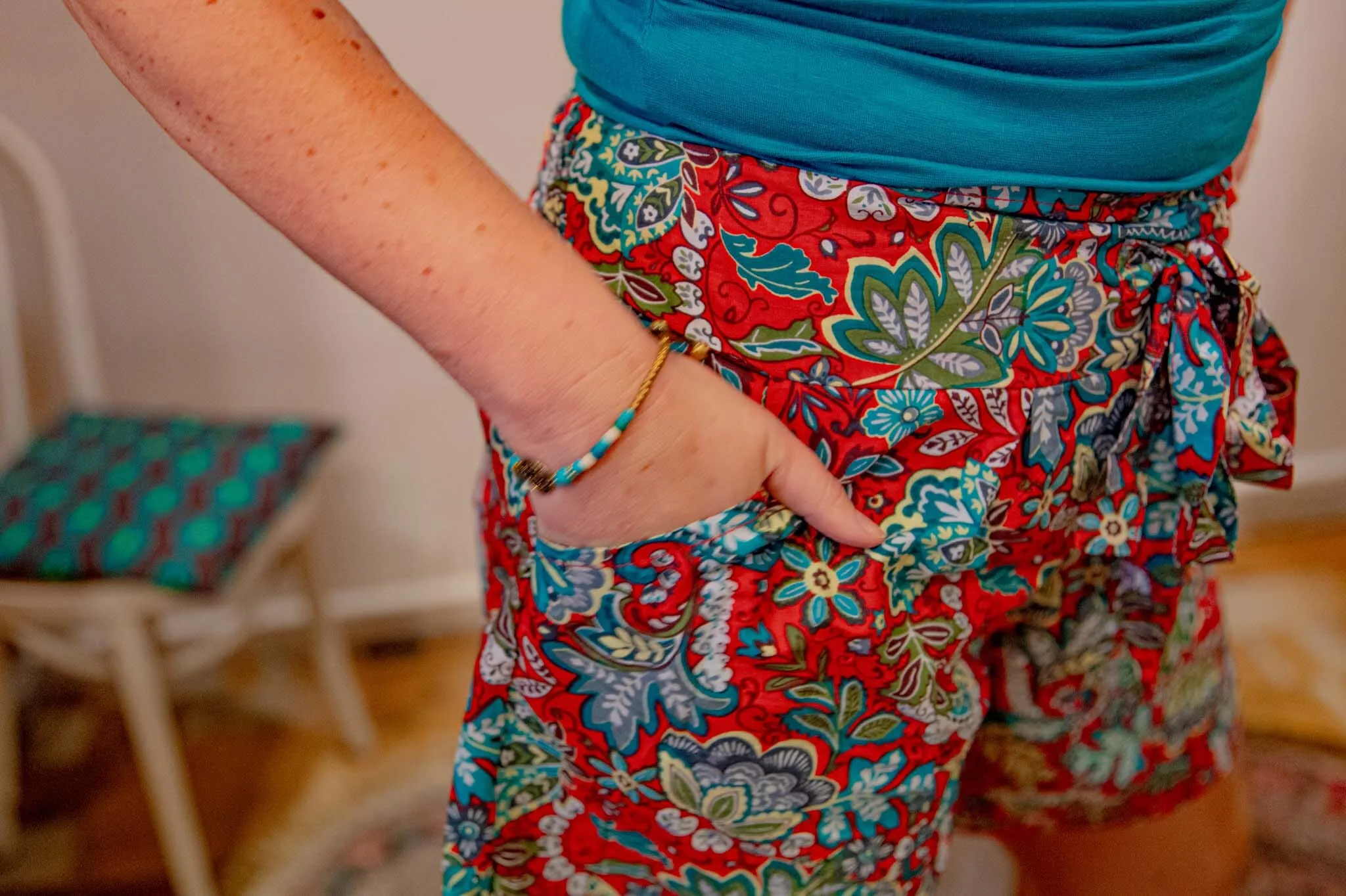 Retro style pants- shorts red- cotton