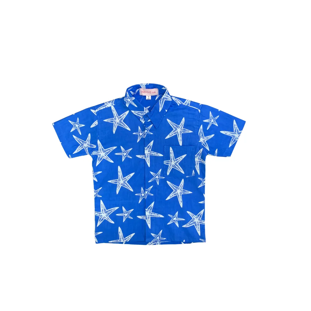 Shawn Shirt in Blue White Starfish